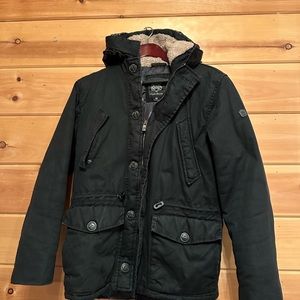 English Laundry Men's Wax-Cotton Hooded Parka Jacket Black - M